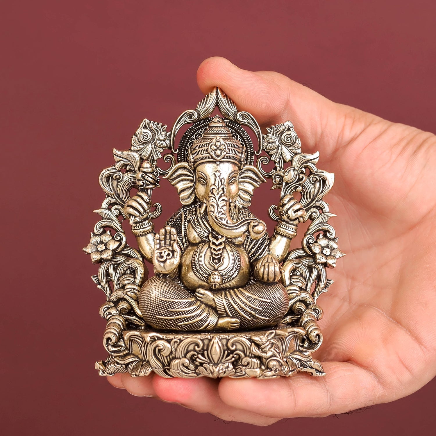 Brass Antique Ganesha Idol with Arch 4" - Image 3