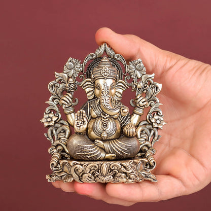 Brass Antique Ganesha Idol with Arch 4" by vendor-unknown - Hindu Gods (View 3)