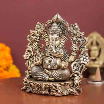 Brass Antique Ganesha Idol with Arch 4" by vendor-unknown - Hindu Gods (View 4)