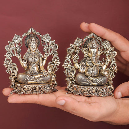 Brass Superfine Ganesha Lakshmi Idol For Home Temple Decor 4 Inch by vendor-unknown - Hindu Gods (View 3)