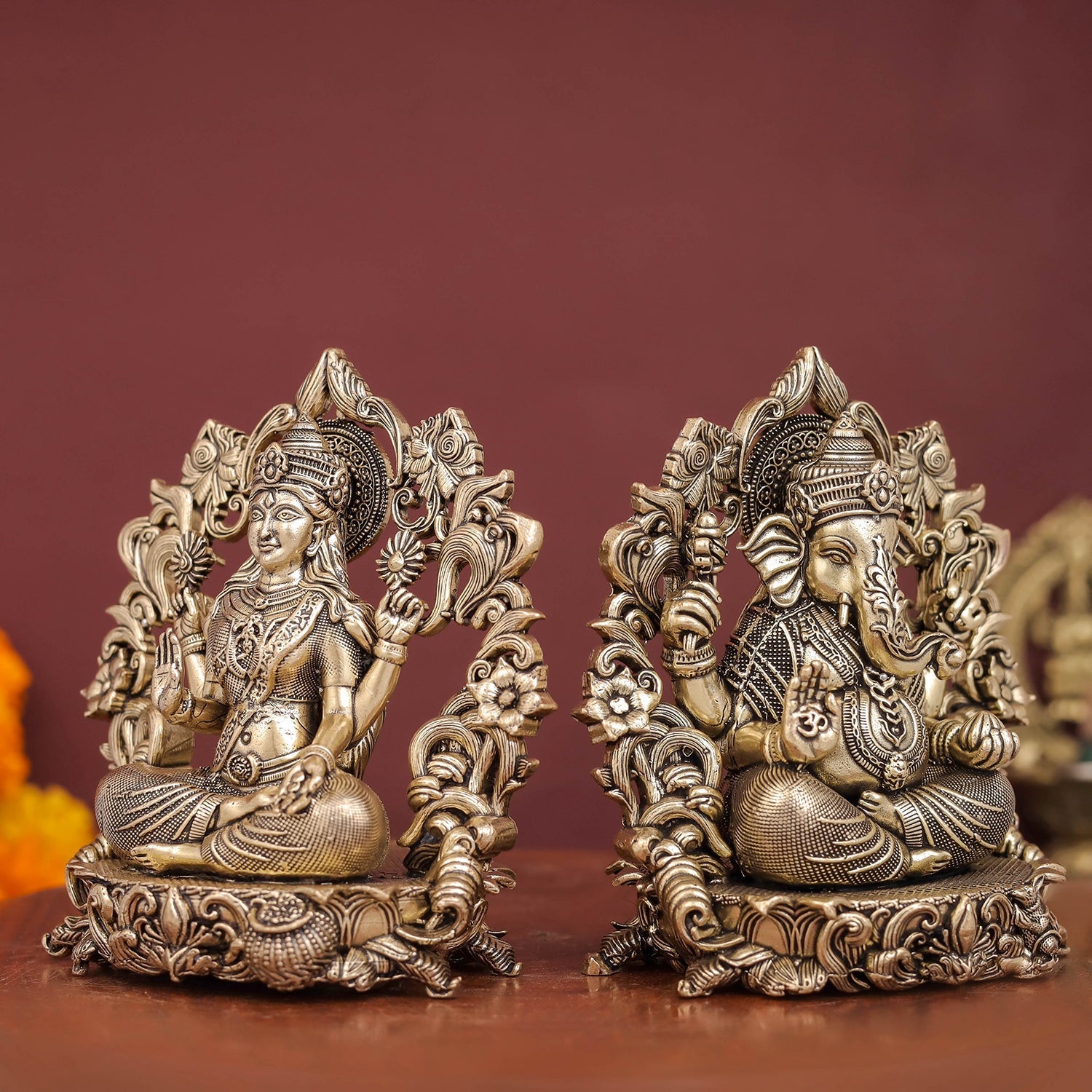 Brass Superfine Ganesha Lakshmi Idol For Home Temple Decor 4 Inch - Image 5