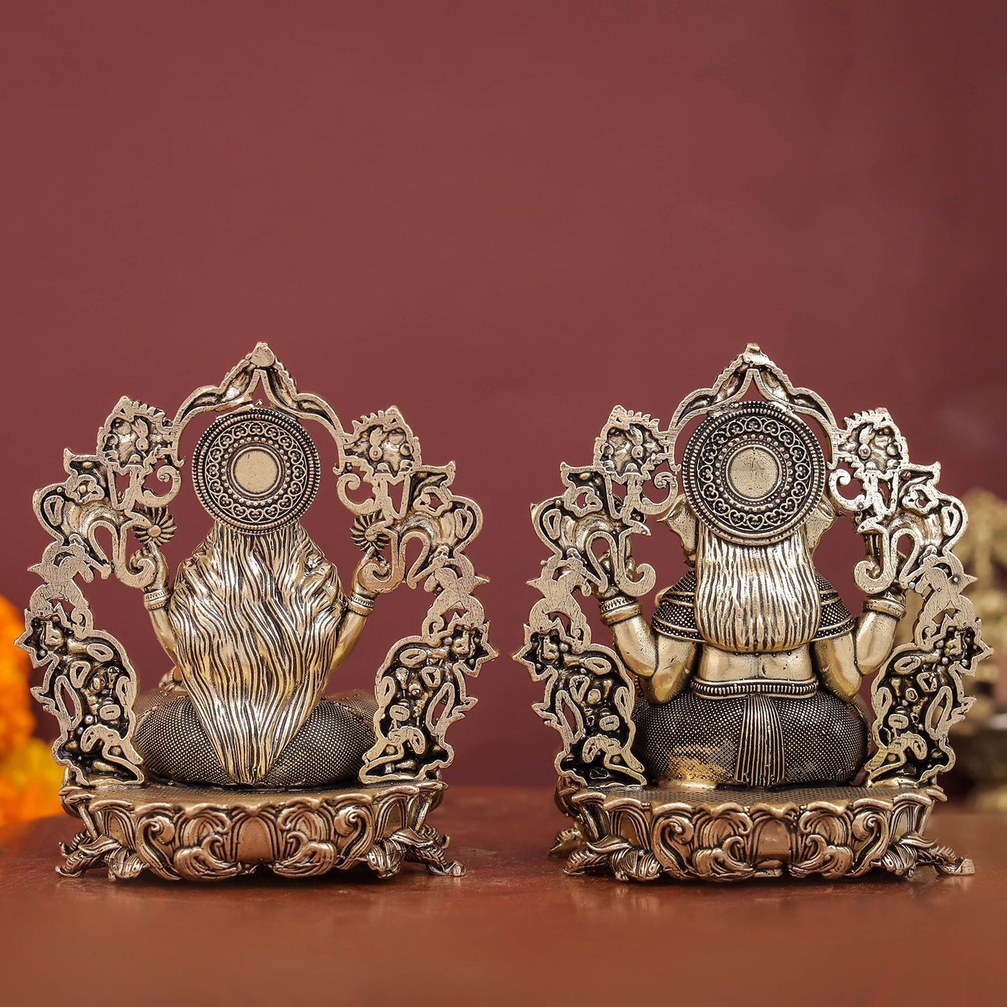 Brass Superfine Ganesha Lakshmi Idol For Home Temple Decor 4 Inch