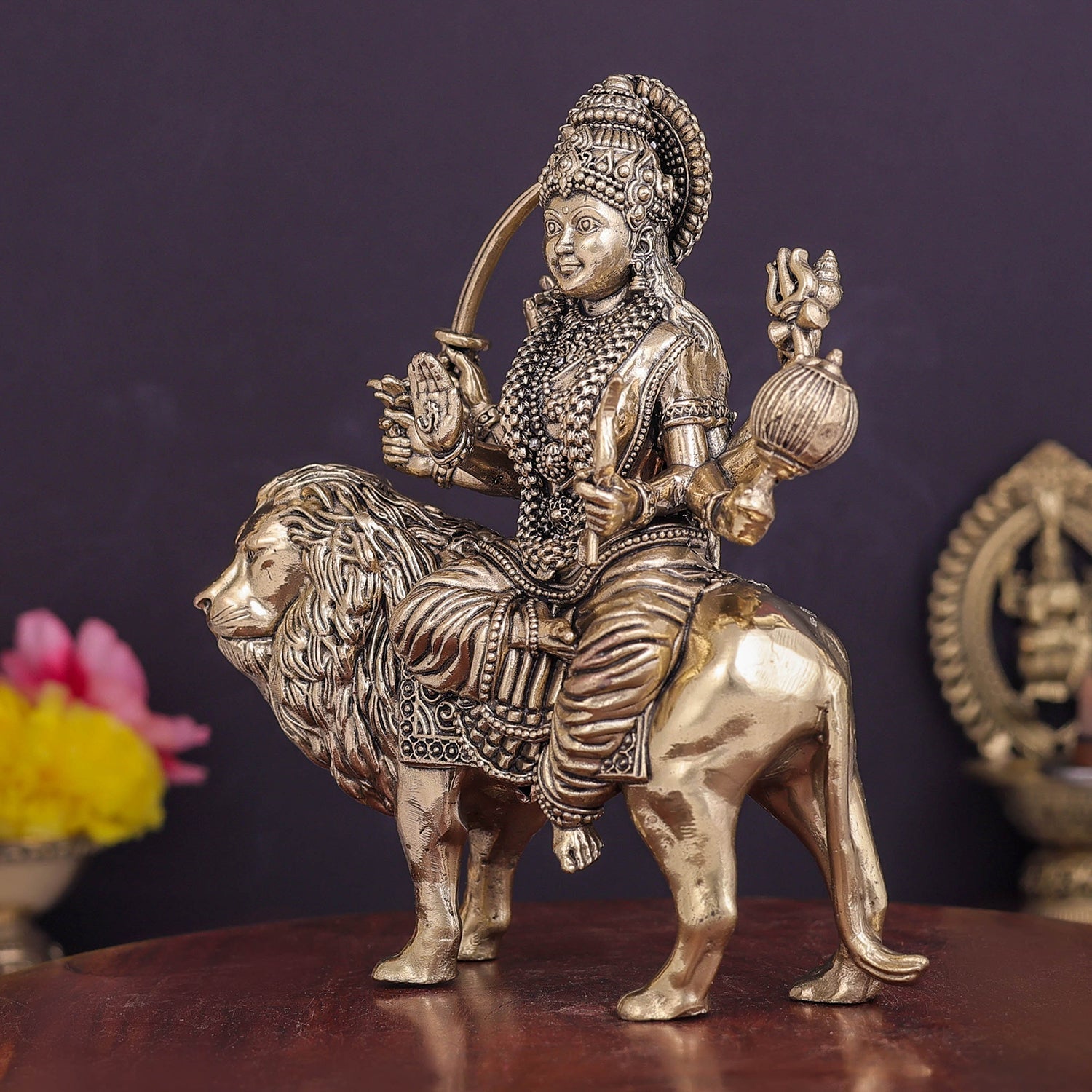 Brass Superfine Goddeess Durga Idol 5.5 Inch - Image 5