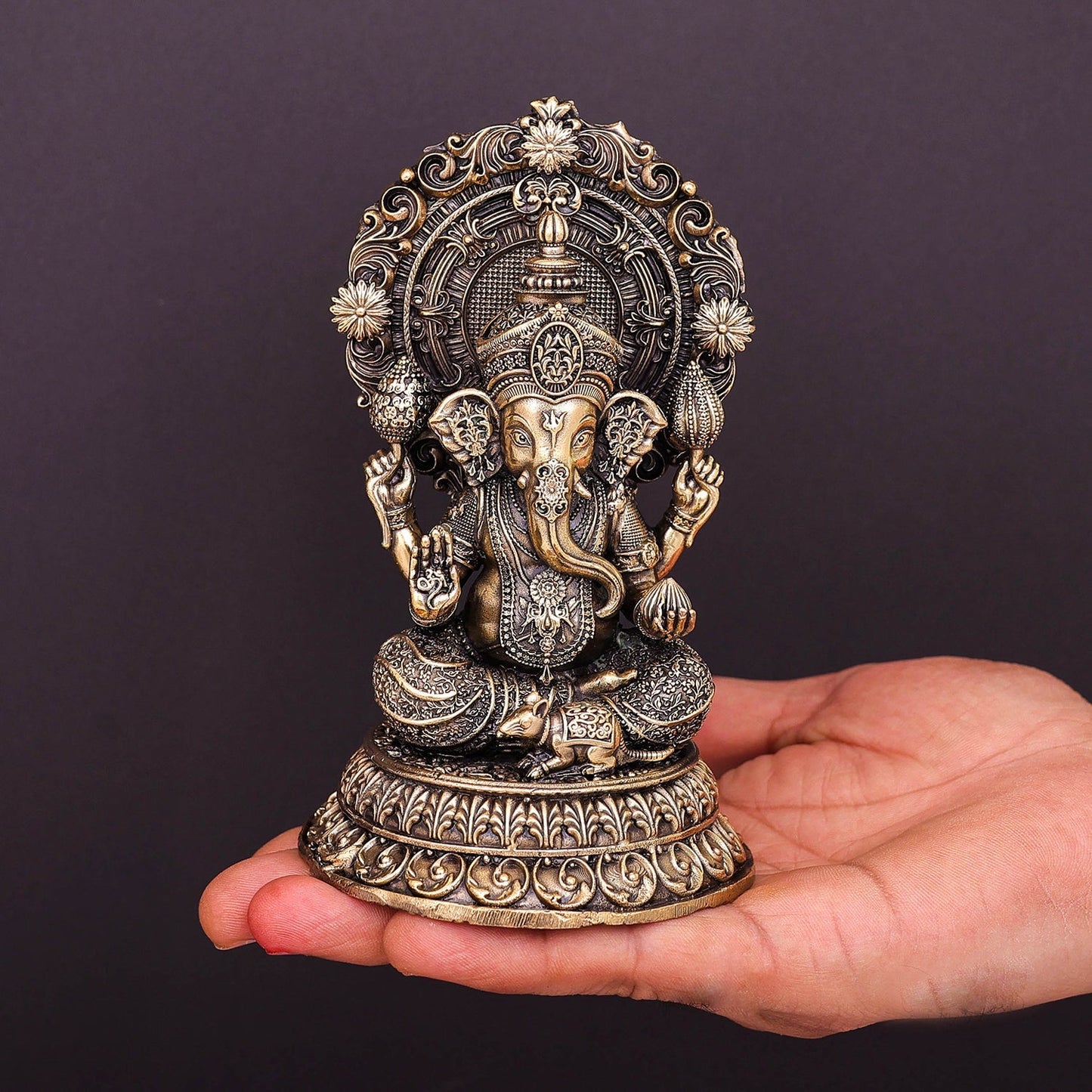 Brass Superfine Ganesha on Throne 5 Inch