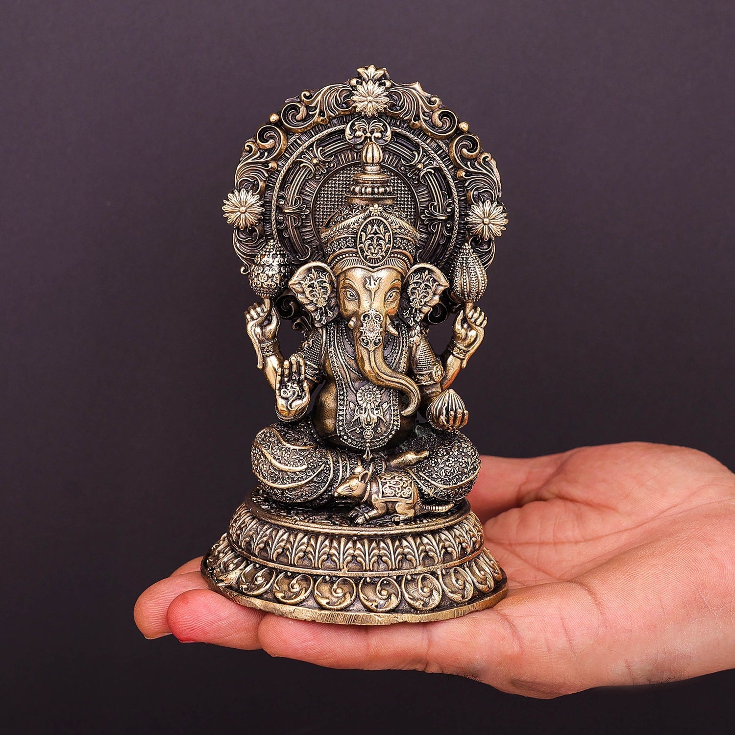 Brass Superfine Ganesha on Throne 5 Inch - Image 3