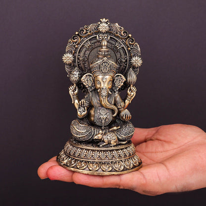 Brass Superfine Ganesha on Throne 5 Inch by vendor-unknown - Hindu Gods (View 3)