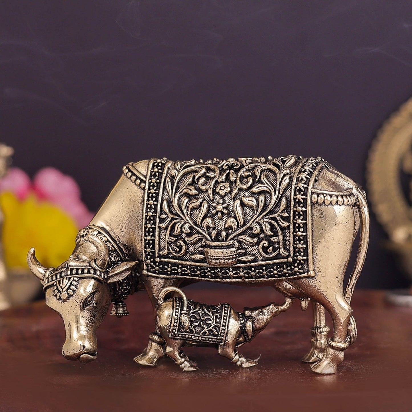 Brass Superfine Cow and Calf Statue 3.5 Inch
