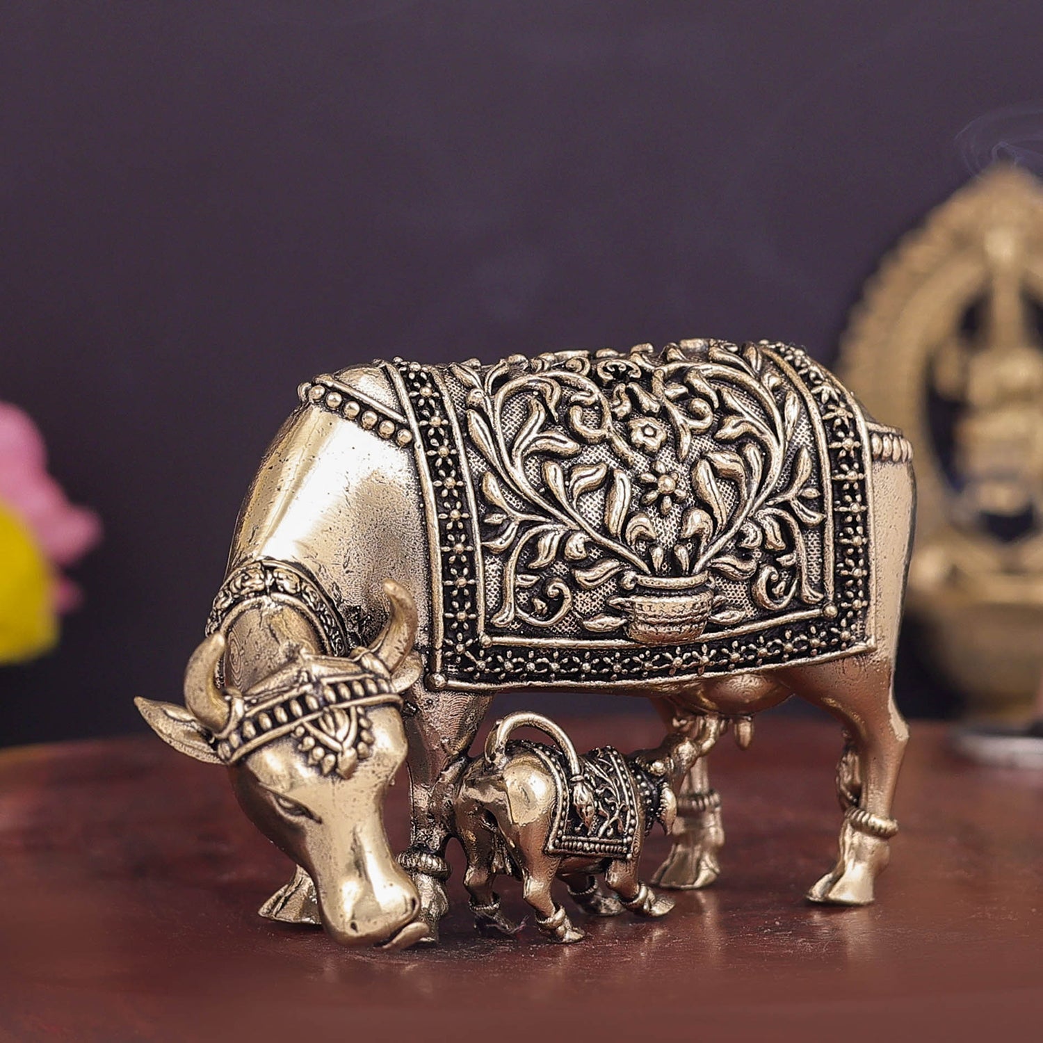 Brass Superfine Cow and Calf Statue 3.5 Inch - Image 5