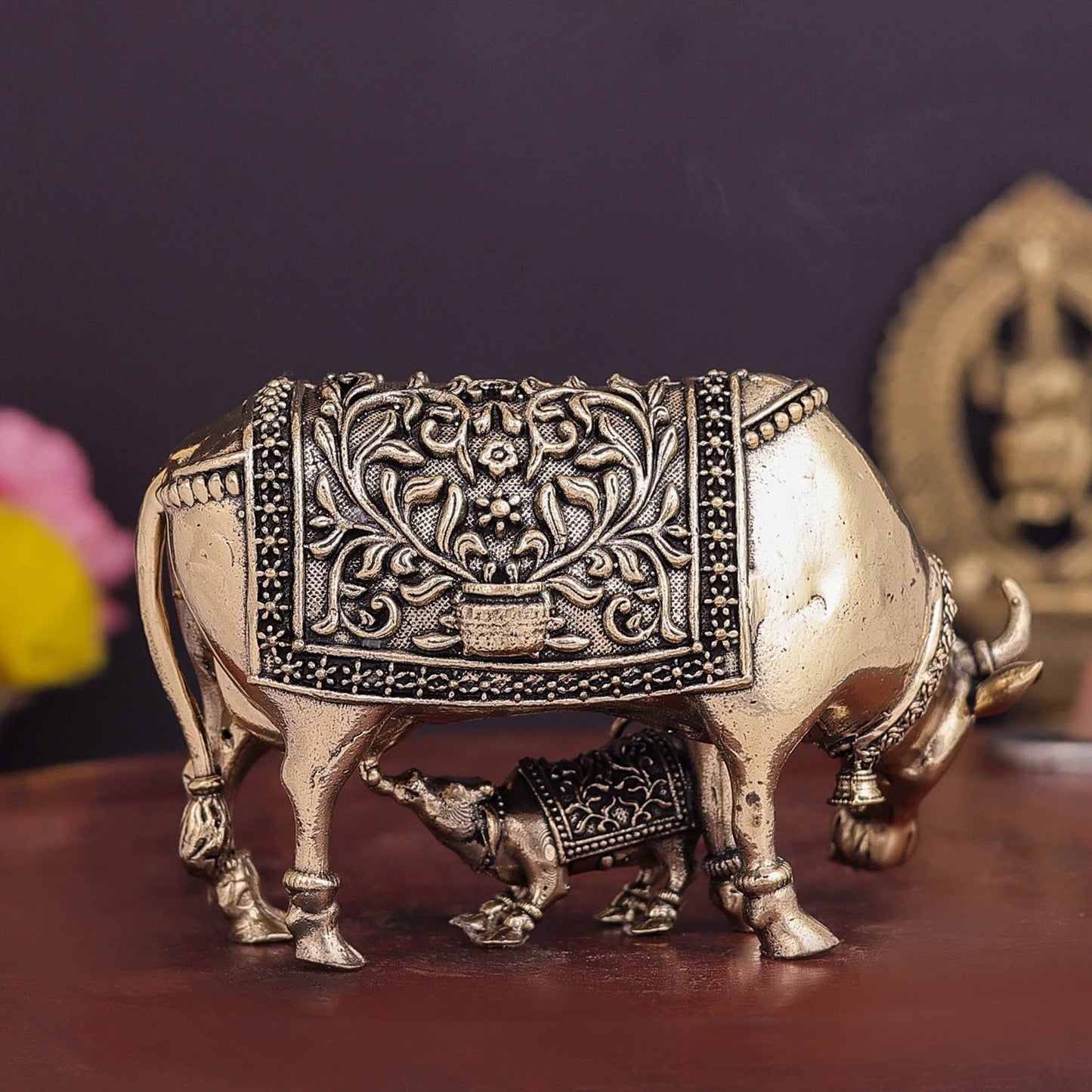 Brass Superfine Cow and Calf Statue 3.5 Inch