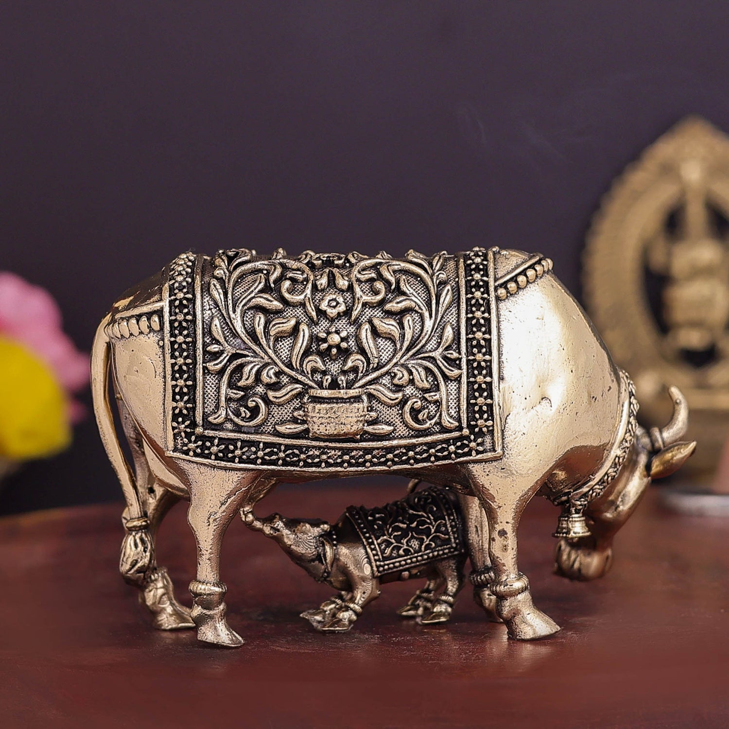 Brass Superfine Cow and Calf Statue 3.5 Inch - Image 7