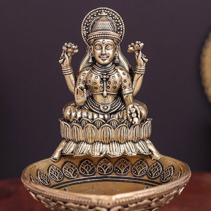 Brass Superfine Goddess Lakshmi Diya Lamp 3.5 Inch by vendor-unknown - Spiritual (View 2)