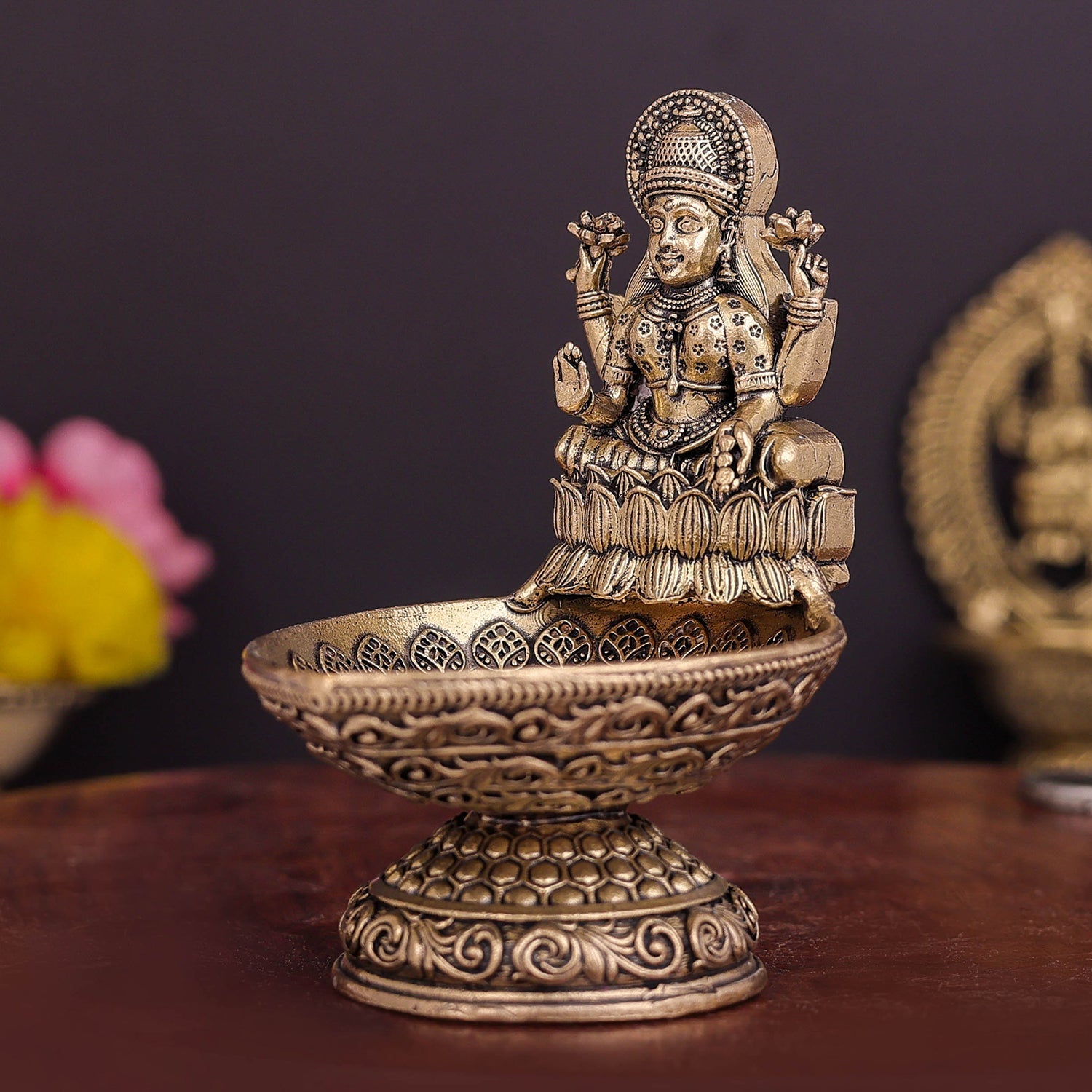 Brass Superfine Goddess Lakshmi Diya Lamp 3.5 Inch - Image 5