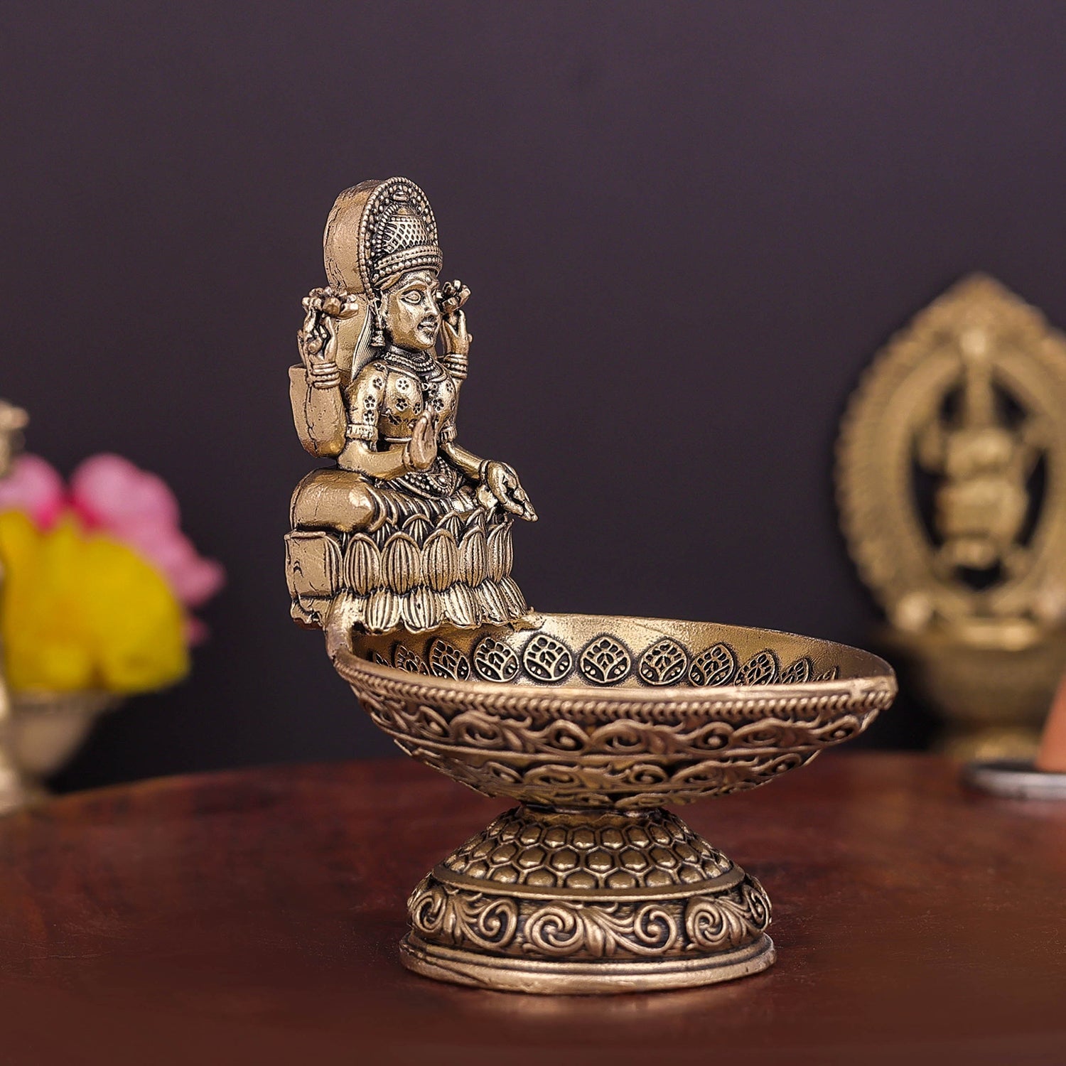 Brass Superfine Goddess Lakshmi Diya Lamp 3.5 Inch - Image 6