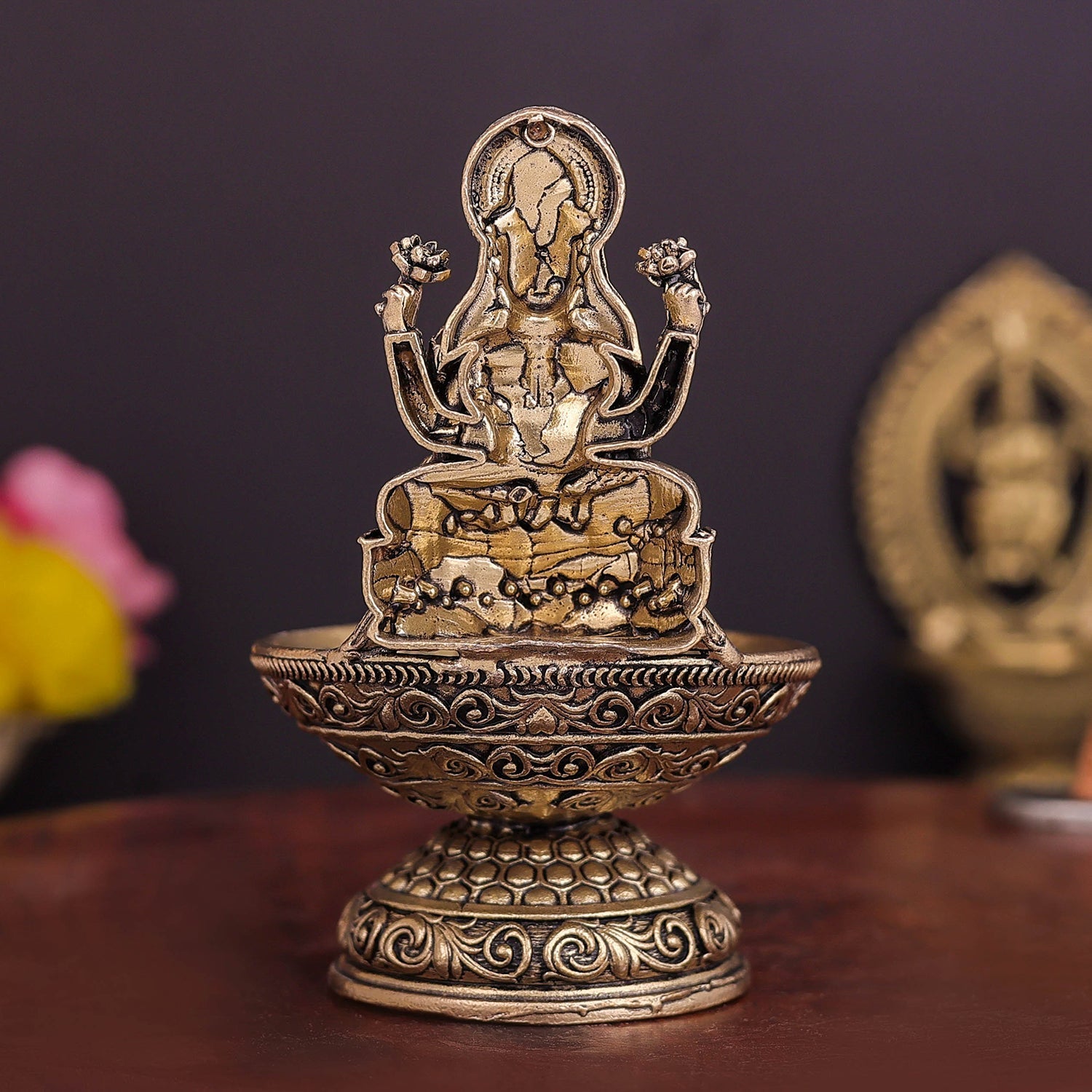 Brass Superfine Goddess Lakshmi Diya Lamp 3.5 Inch - Image 7