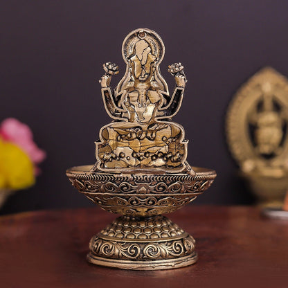 Brass Superfine Goddess Lakshmi Diya Lamp 3.5 Inch by vendor-unknown - Spiritual (View 7)