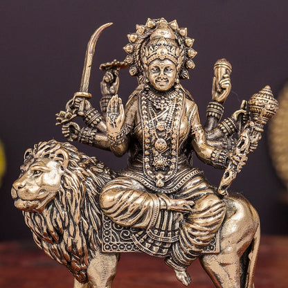Brass Superfine Goddeess Durga Idol on Lion 3 Inch by vendor-unknown - Hindu Gods (View 2)