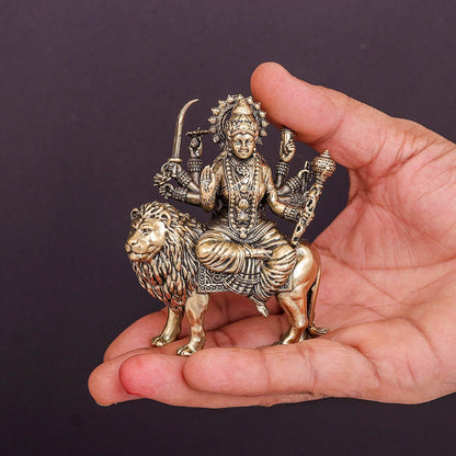 Brass Superfine Goddeess Durga Idol on Lion 3 Inch by vendor-unknown - Hindu Gods (View 3)