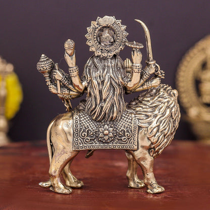 Brass Superfine Goddeess Durga Idol on Lion 3 Inch by vendor-unknown - Hindu Gods (View 6)