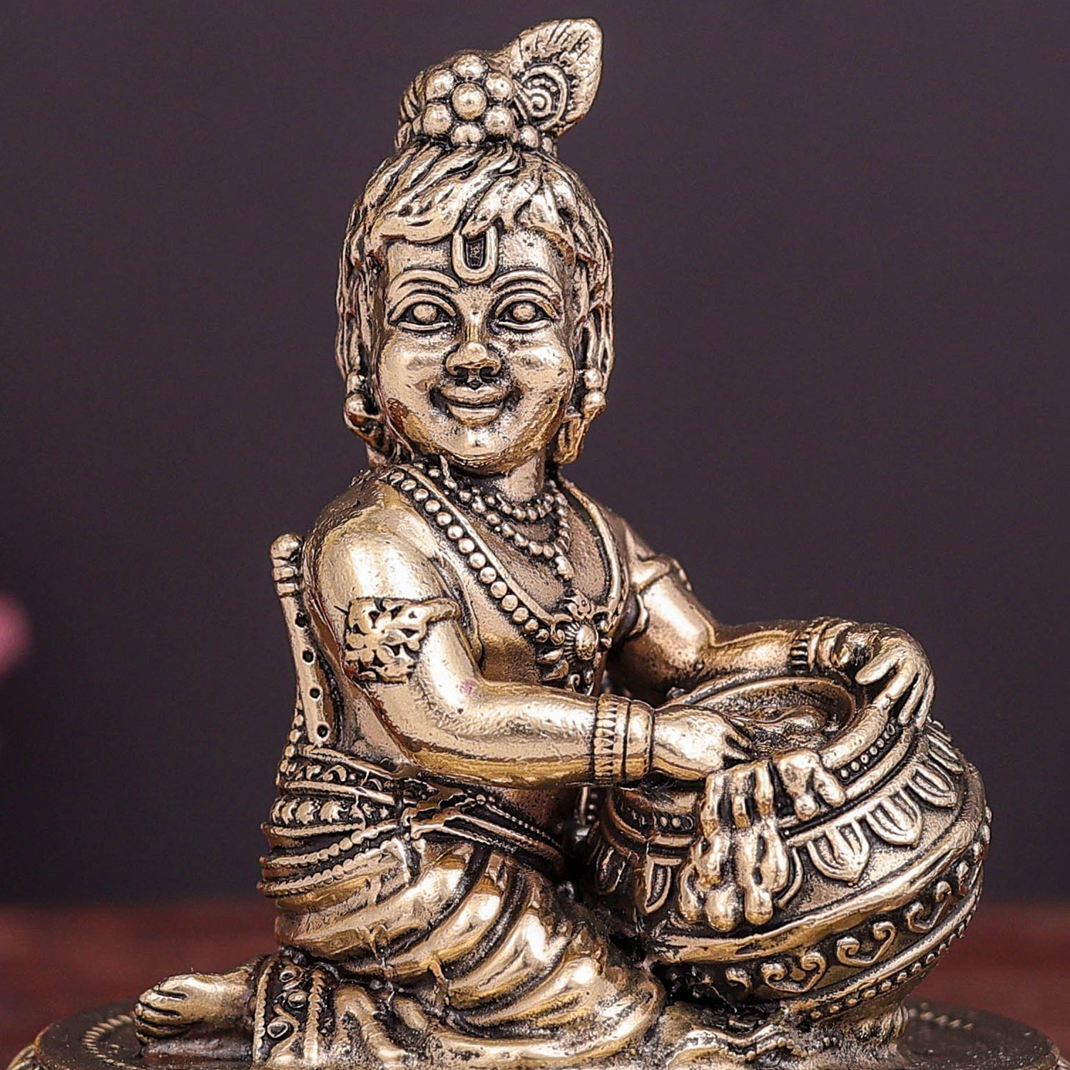 Brass Superfine Makhan Chor Bal Gopal Krishna Idol 3 Inch - Image 2