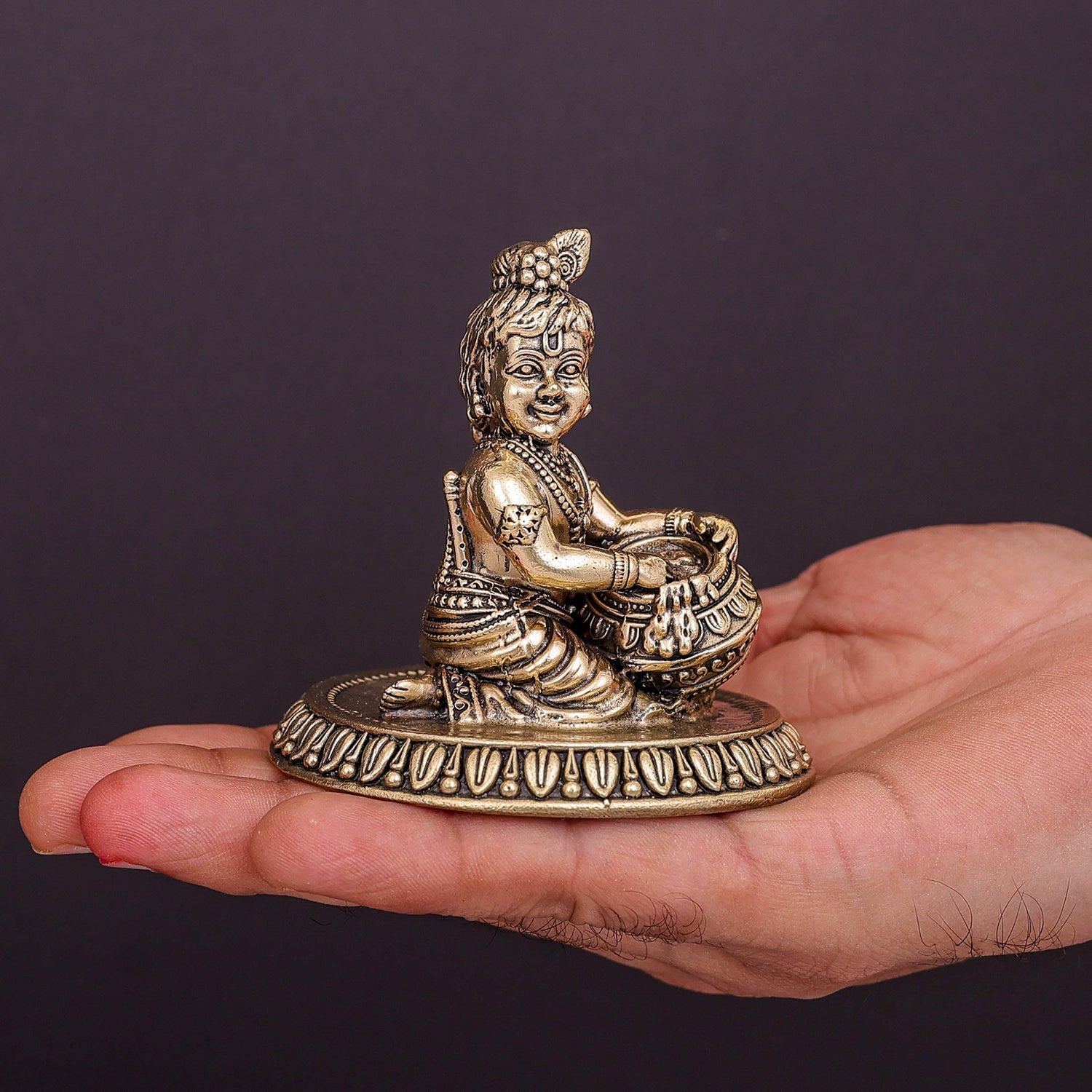 Brass Superfine Makhan Chor Bal Gopal Krishna Idol 3 Inch - Image 3