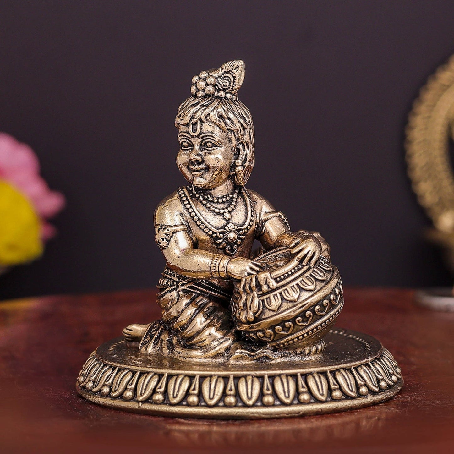 Brass Superfine Makhan Chor Bal Gopal Krishna Idol 3 Inch
