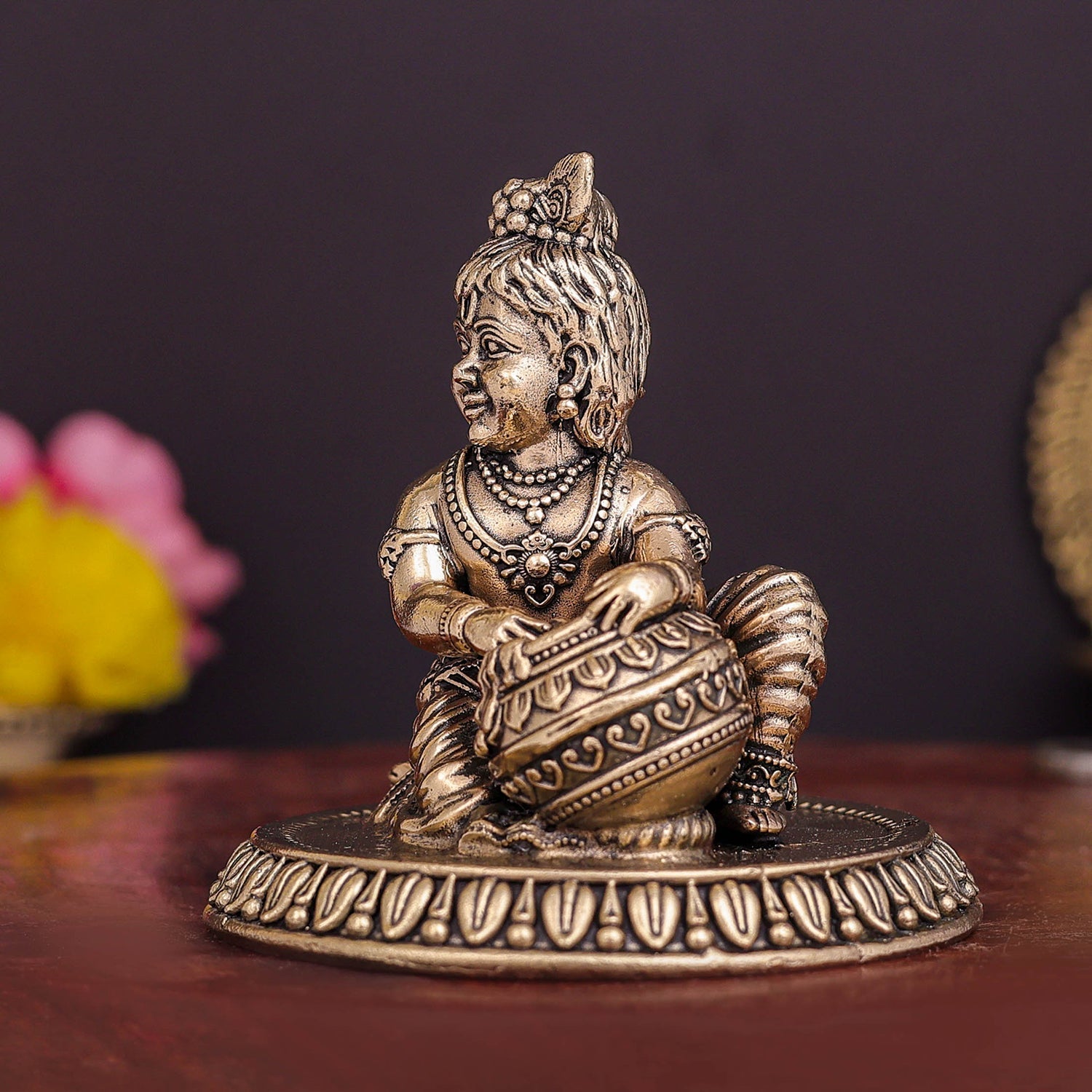 Brass Superfine Makhan Chor Bal Gopal Krishna Idol 3 Inch - Image 5