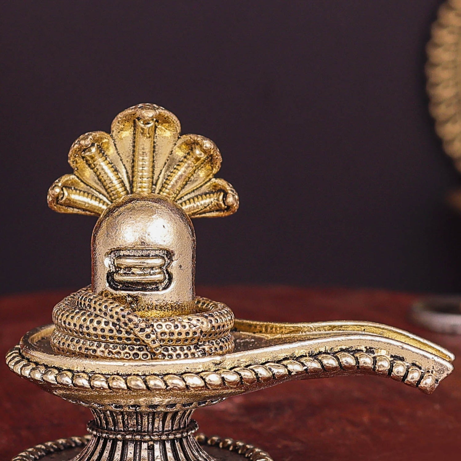 Brass Superfine Small Shivling Shiva Lingam Idol With Vasuki Naag 3 Inch - Image 2