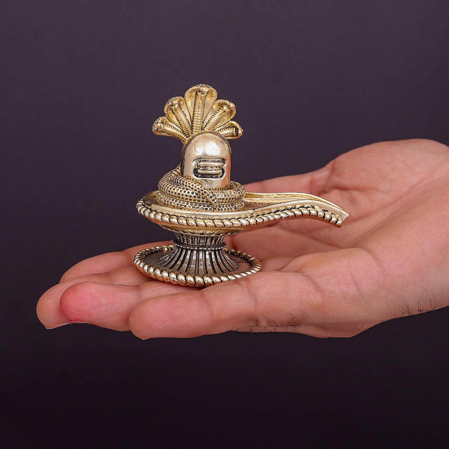 Brass Superfine Small Shivling Shiva Lingam Idol With Vasuki Naag 3 Inch - Image 3