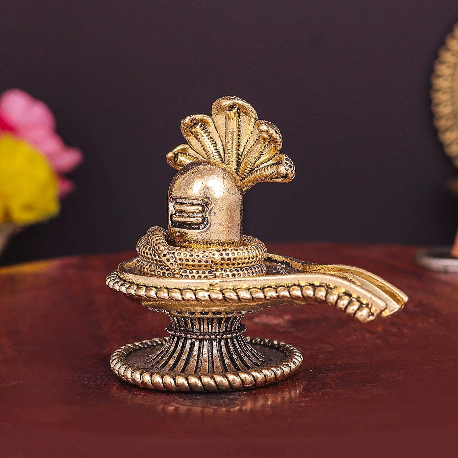 Brass Superfine Small Shivling Shiva Lingam Idol With Vasuki Naag 3 Inch - Image 5