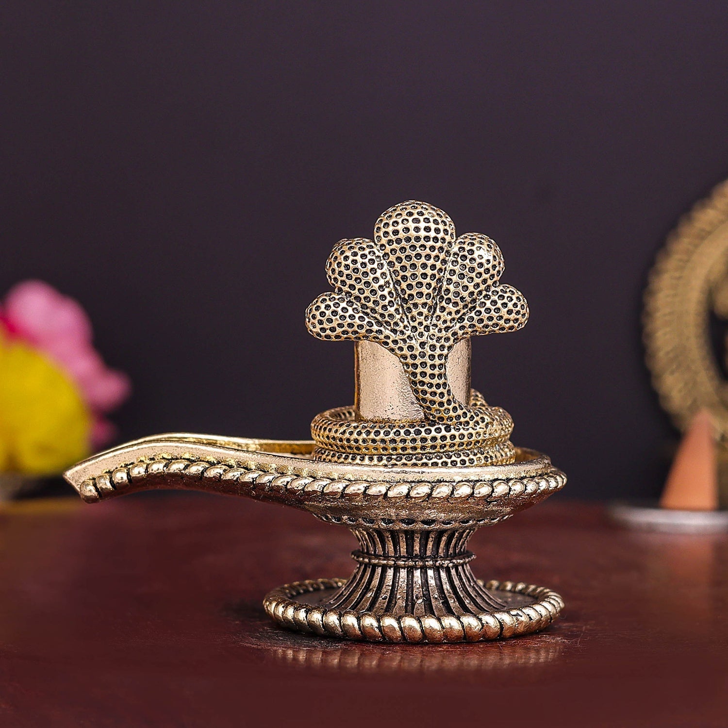 Brass Superfine Small Shivling Shiva Lingam Idol With Vasuki Naag 3 Inch - Image 7