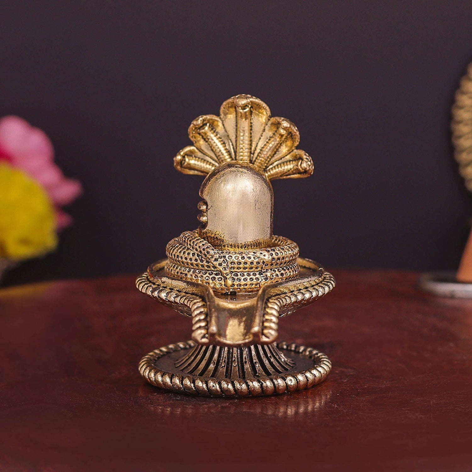 Brass Superfine Small Shivling Shiva Lingam Idol With Vasuki Naag 3 Inch - Image 6