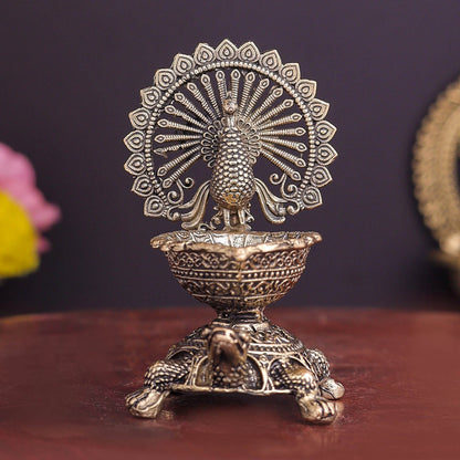Brass Superfine Designer Peacock Diya Lamp on Tortoise 3.5 Inch by vendor-unknown - Spiritual (View 3)