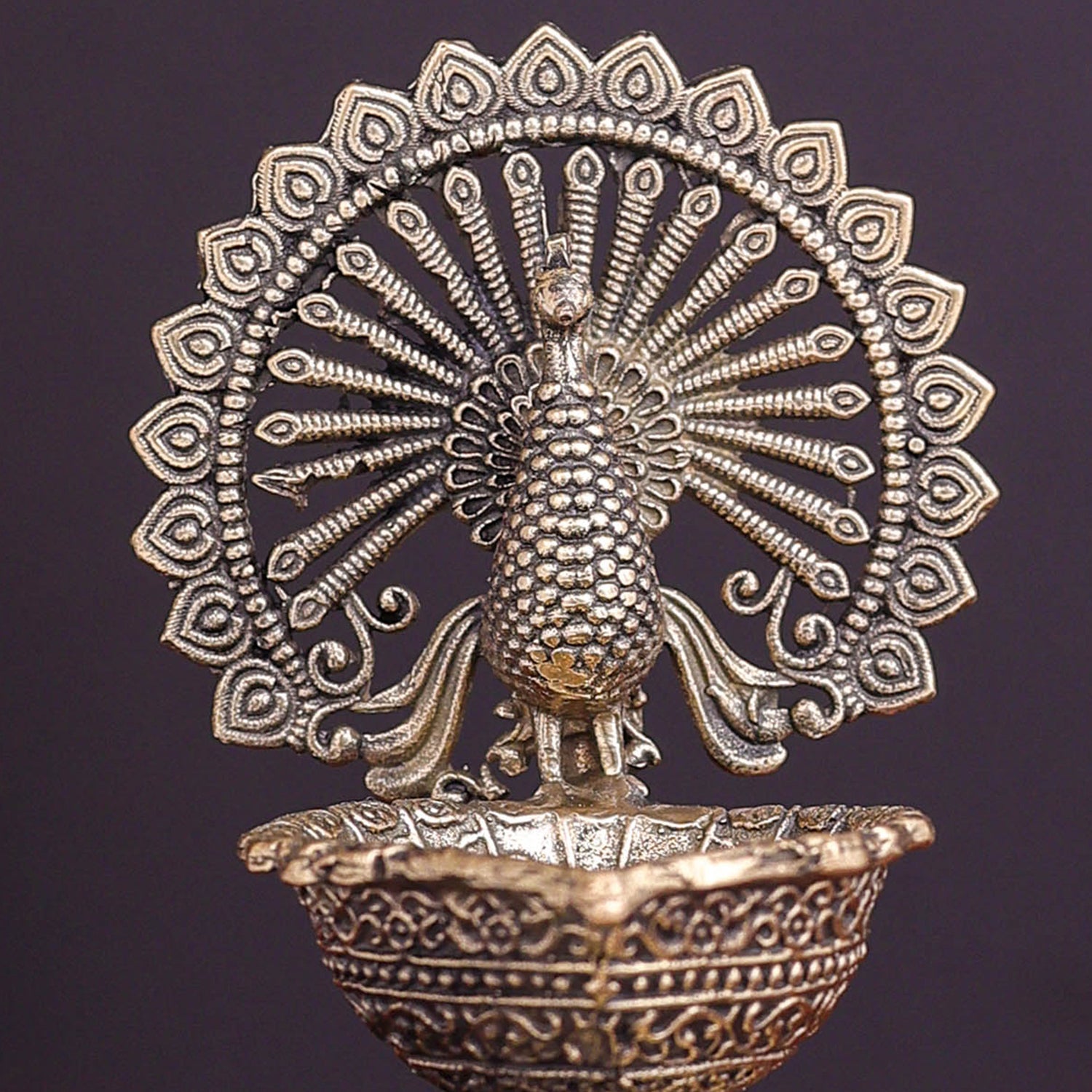 Brass Superfine Designer Peacock Diya Lamp on Tortoise 3.5 Inch - Image 2