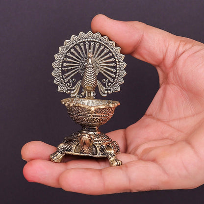 Brass Superfine Designer Peacock Diya Lamp on Tortoise 3.5 Inch by vendor-unknown - Spiritual (View 4)