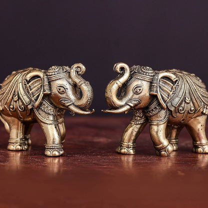 Brass Superfine Elephant Pair Miniature Showpieces 2 Inch by vendor-unknown - Decor (View 2)