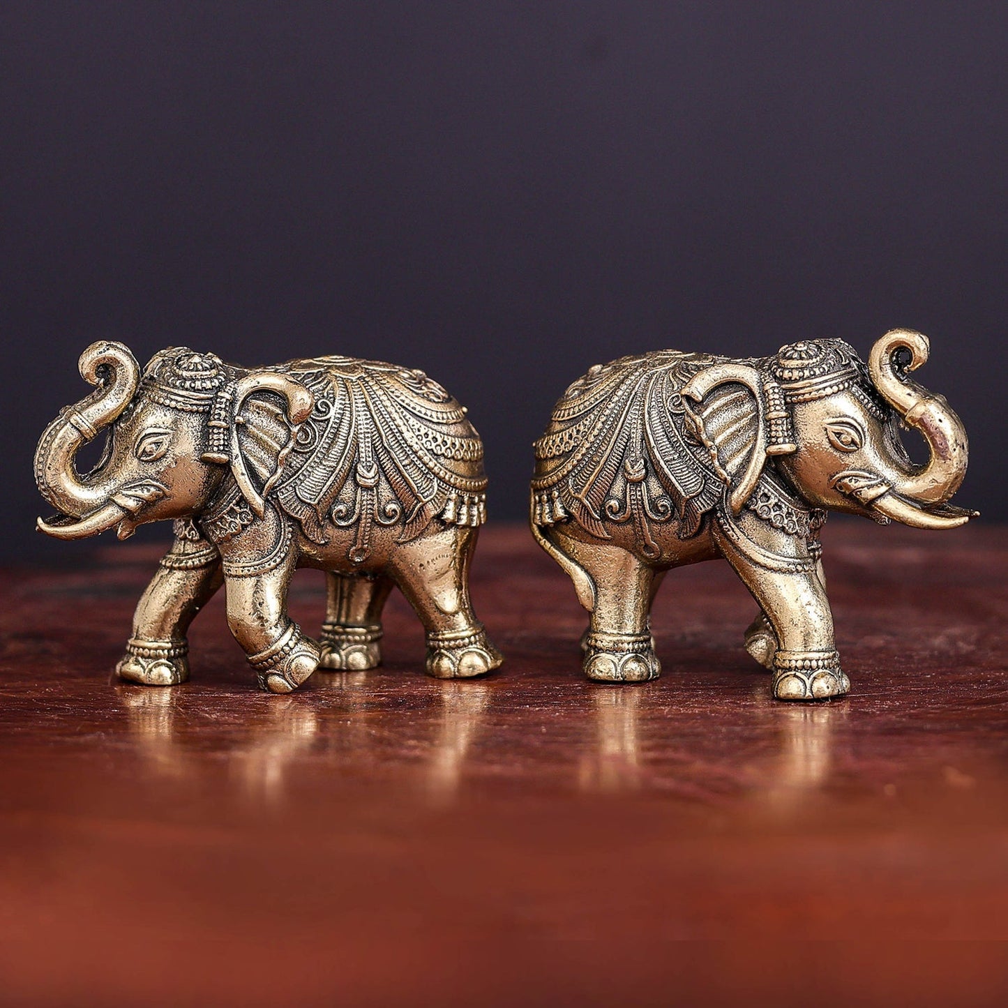 Brass Superfine Elephant Pair Miniature Showpieces 2 Inch