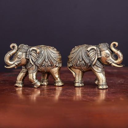 Brass Superfine Elephant Pair Miniature Showpieces 2 Inch by vendor-unknown - Decor (View 4)