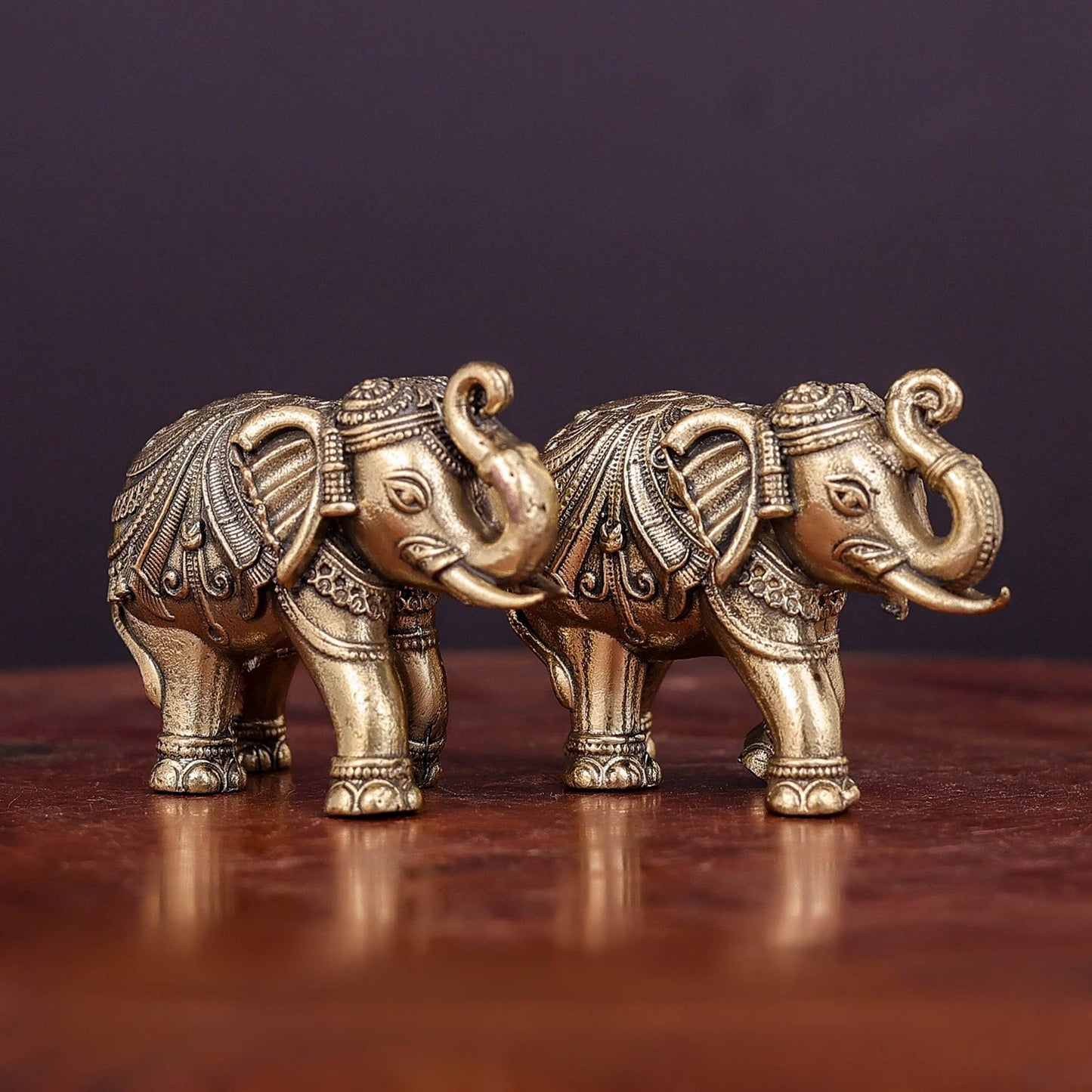 Brass Superfine Elephant Pair Miniature Showpieces 2 Inch