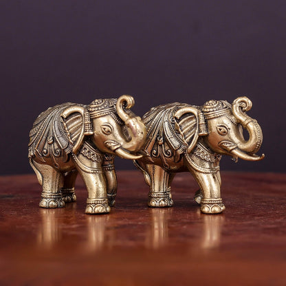 Brass Superfine Elephant Pair Miniature Showpieces 2 Inch by vendor-unknown - Decor (View 8)