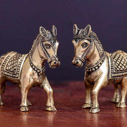 Brass Superfine Horse Pair Miniature Showpieces 2 Inch by vendor-unknown - Decor (View 2)