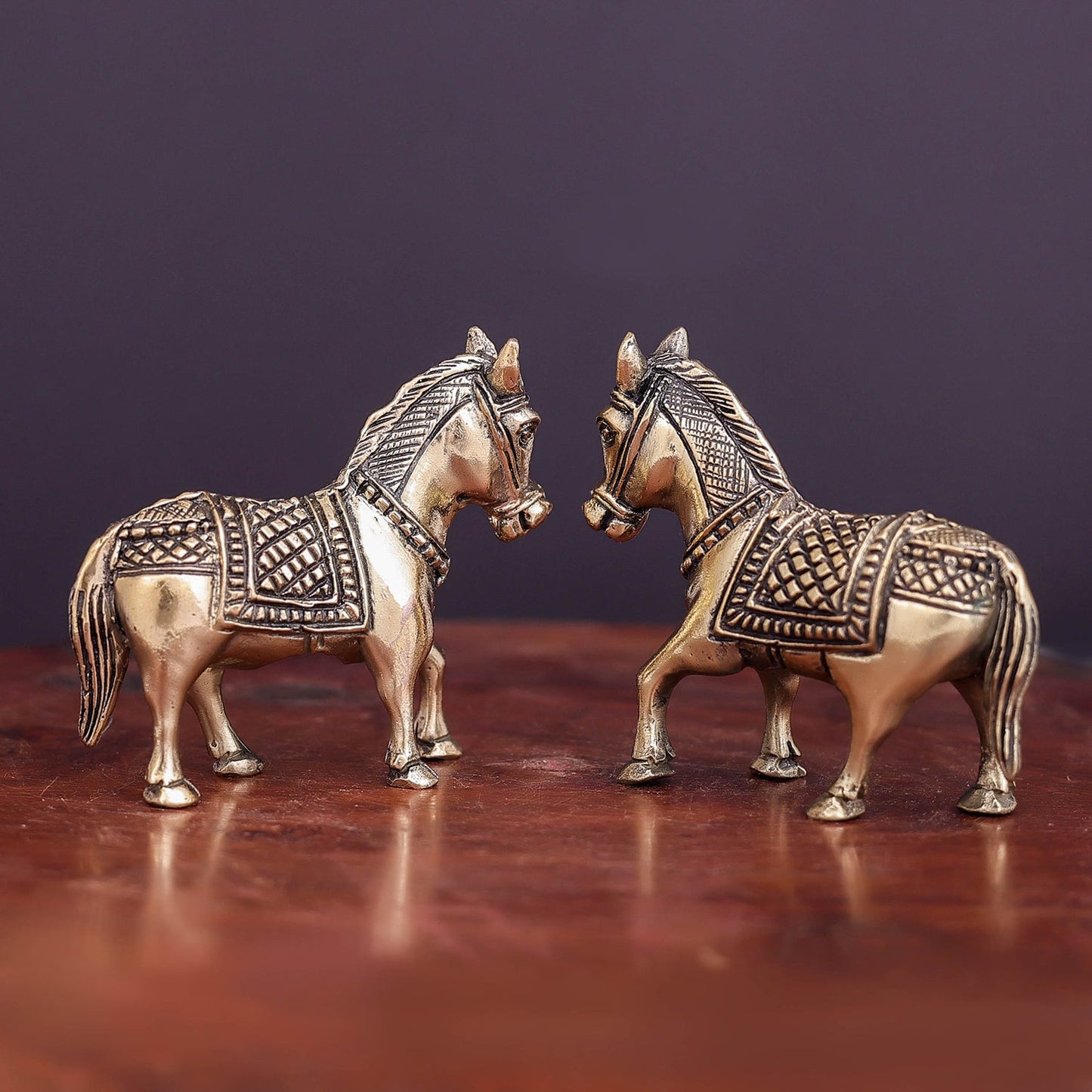 Brass Superfine Horse Pair Miniature Showpieces 2 Inch