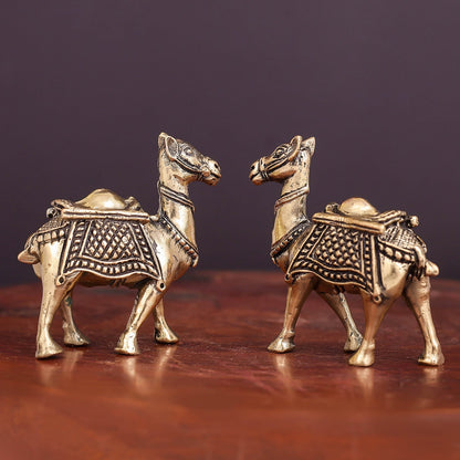 Brass Superfine Camel Pair Miniature Showpieces 2.2 Inch by vendor-unknown - Decor (View 5)