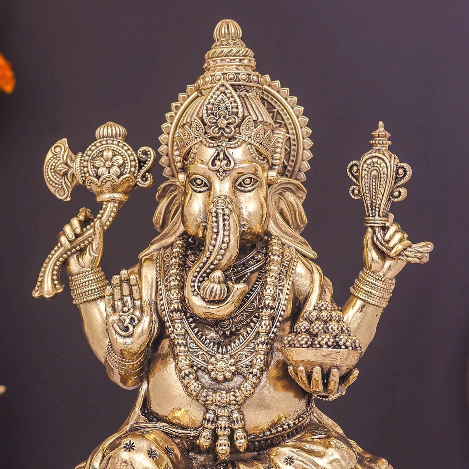 Brass Superfine Lord Ganesha Seated On Lotus 10 Inch - Image 2