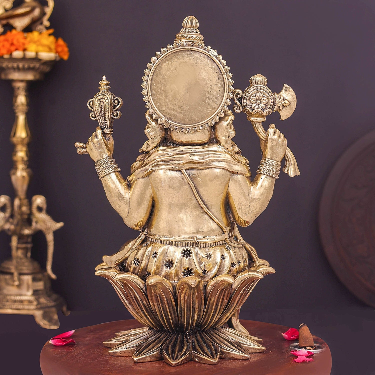 Brass Superfine Lord Ganesha Seated On Lotus 10 Inch - Image 6