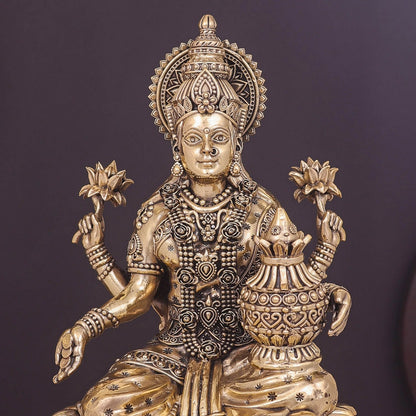 Brass Superfine Goddess Lakshmi Idol Seated on Lotus 10 Inch by vendor-unknown - Hindu Gods (View 2)