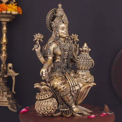 Brass Superfine Goddess Lakshmi Idol Seated on Lotus 10 Inch by vendor-unknown - Hindu Gods (View 5)