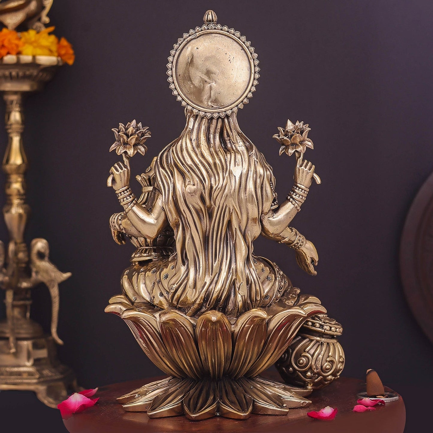 Brass Superfine Goddess Lakshmi Idol Seated on Lotus 10 Inch
