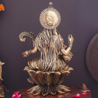 Brass Superfine Goddess Saraswati Idol Seated on Lotus 10 Inch by vendor-unknown - Hindu Gods (View 6)