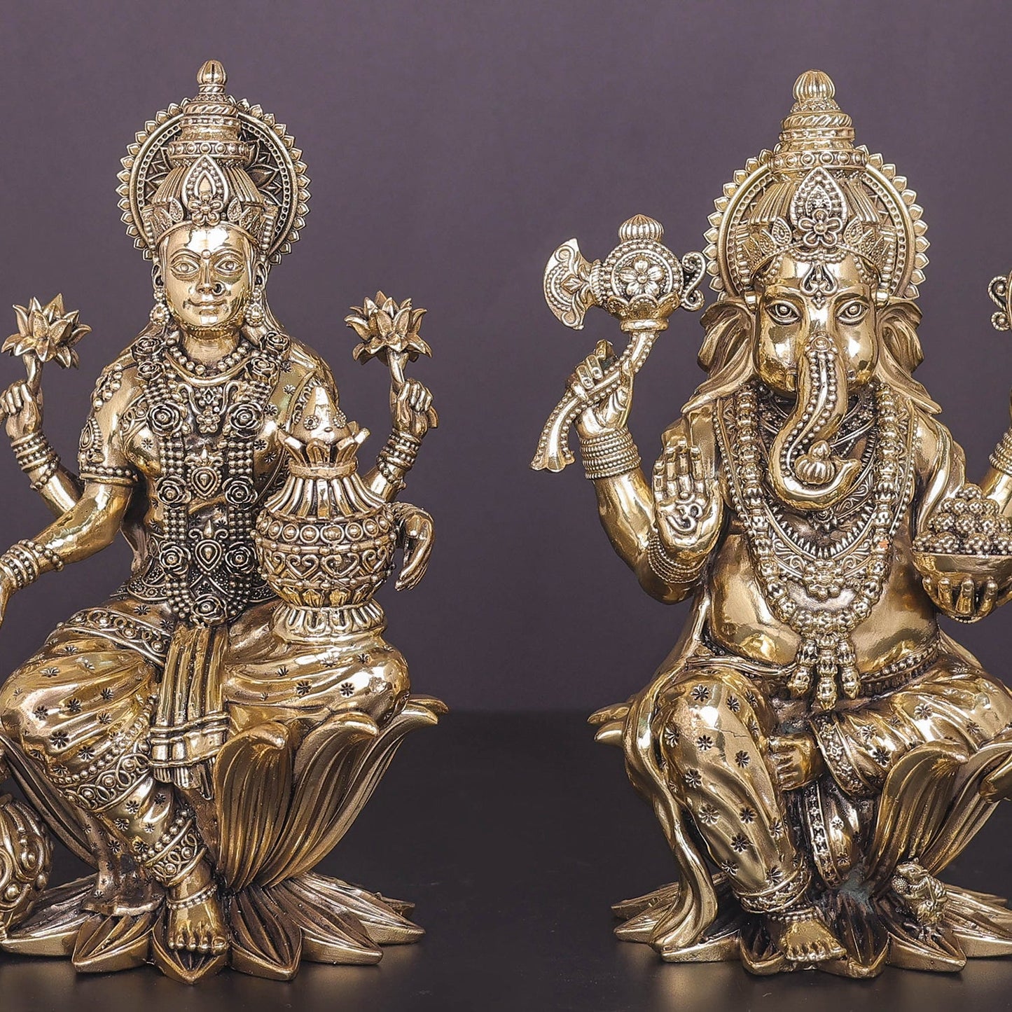 Brass Superfine Ganesha Lakshmi Idol 10 Inches