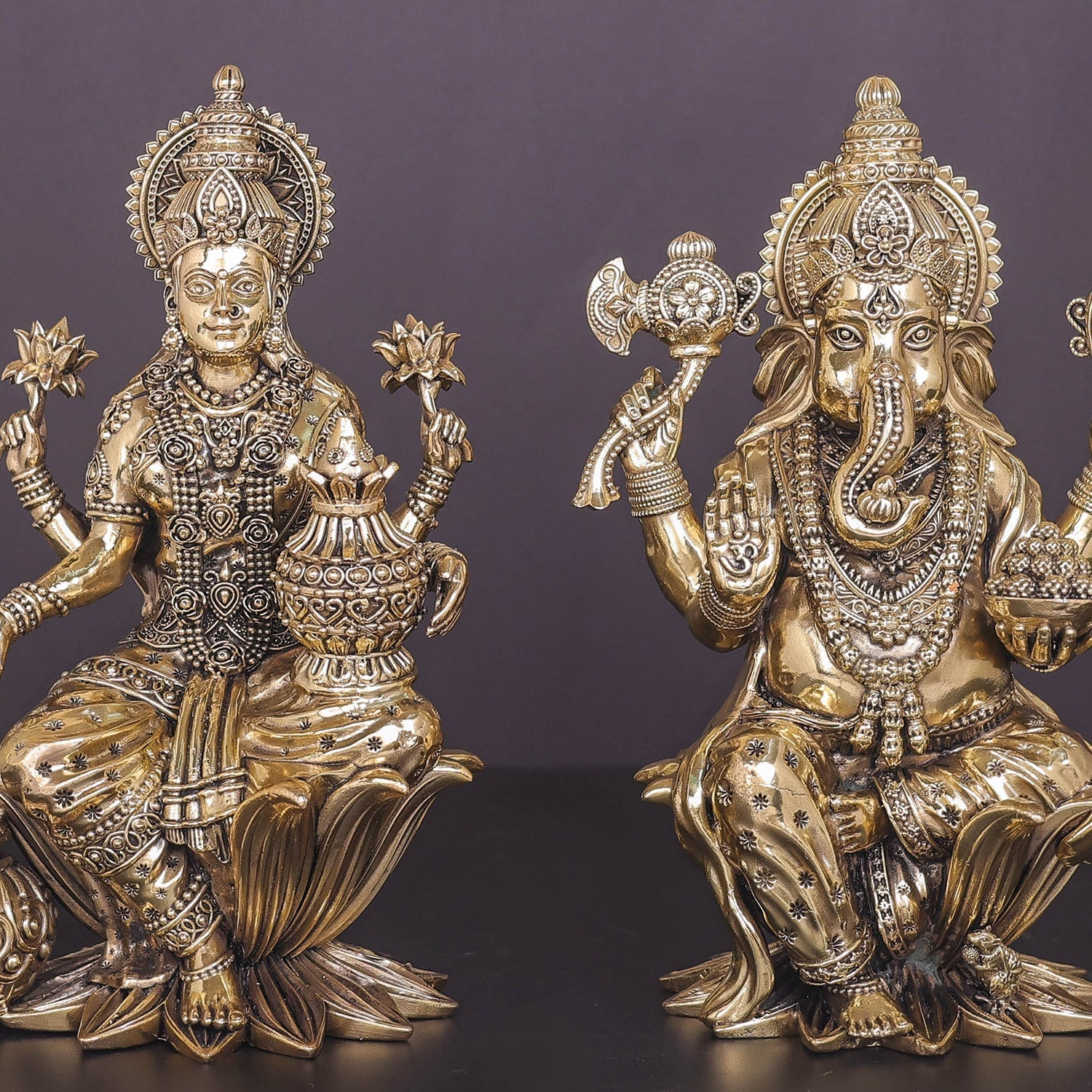 Brass Superfine Ganesha Lakshmi Idol 10 Inches - Image 2